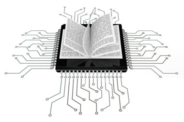 Dijital kitap kavramı. Mikroçip devre ile yaptırın