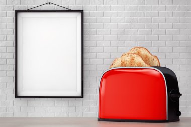 Tost Vintage kırmızı tost tuğla duvar önünde dışarı haşhaş 