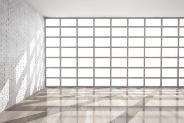 Boş oda ile büyük pencere. 3D render