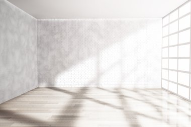 Boş oda ile büyük pencere. 3D render