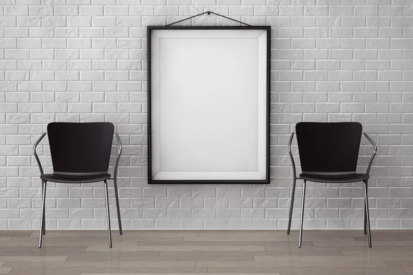 Rum med moderna stolar och tom bild — Stockfoto