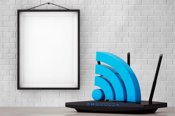 Сучасні Wi-Fi роутер з Wi-Fi підписати перед цегляну стіну з Bl — стокове фото