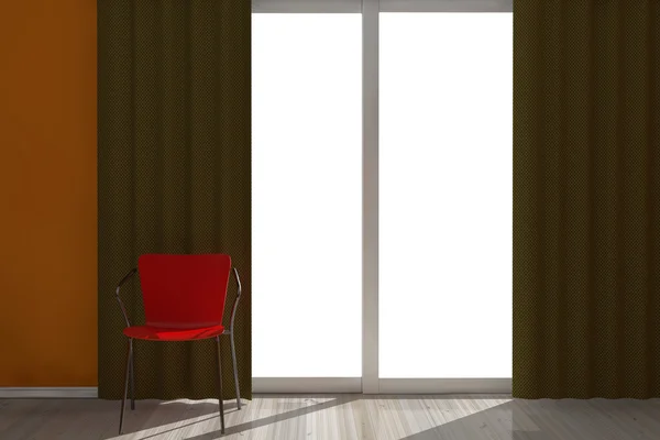 Červené křeslo v prázdné místnosti s oknem — Stock fotografie