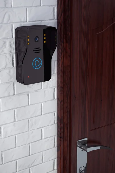 Intercomunicador de vídeo moderno perto da porta — Fotografia de Stock