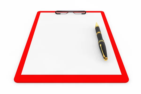 Red Plastic clipboard with Fountain Pen — Stock Photo, Image