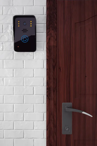 Modern Video Intercom near Door — Stock Photo, Image