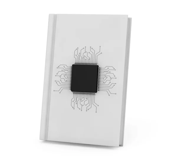 Digital Book Concept. Microchip with circuit over Bank Book — Stock Photo, Image