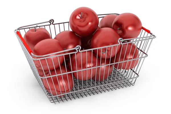 Supermarket Shopping Basket filled with Red Apples — Stock Photo, Image