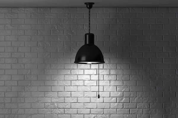Grunge parede de tijolo e lâmpada de teto — Fotografia de Stock