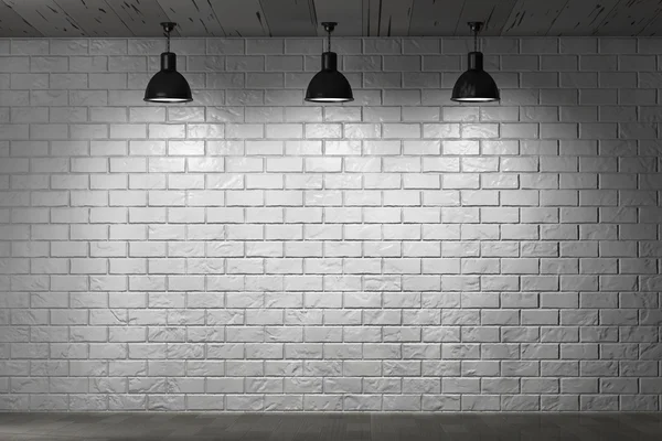 Grunge parede de tijolo e lâmpadas de teto — Fotografia de Stock