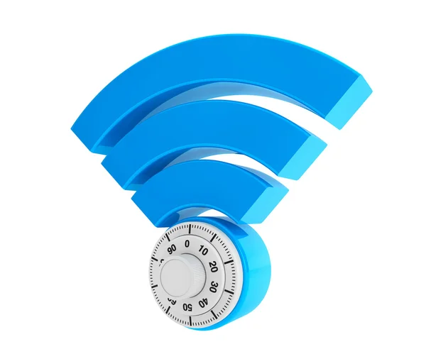 Έννοια ασφάλειας internet Wi-Fi. 3D σύμβολο wifi με λουκέτο — Φωτογραφία Αρχείου