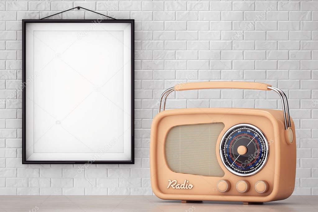 Vintage Radio in front of Brick Wall with Blank Frame