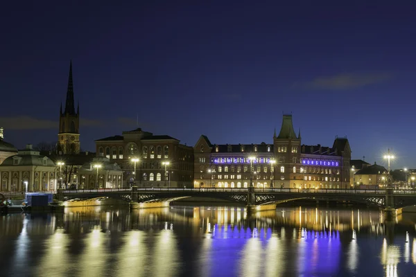 Nacht uitzicht op de Stockholm Zweden — Stockfoto