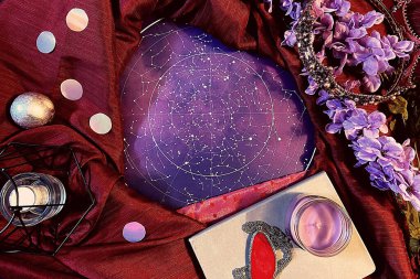 kitapların, gökyüzünün, uzayın ve bilimkurgunun tanıtımı için düz arkaplan resmi 