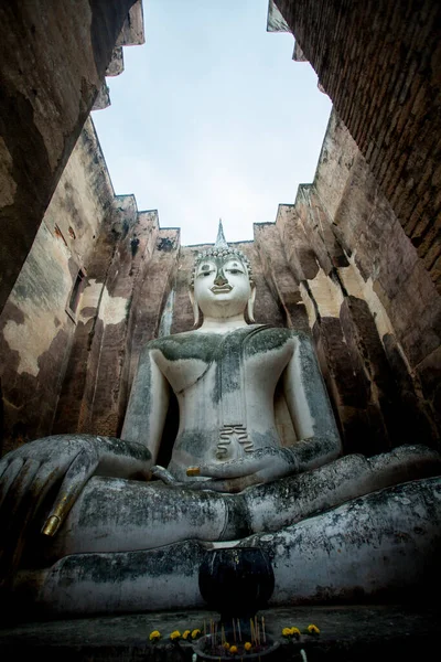 Riesige Buddha Statue Mit Retro Filtereffekt Wat Chum Sukhothai Historischen — Stockfoto