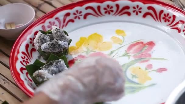 Soja Arroz Crepe Feijão Mungo Coco Alimentos Tailandeses Carne Doce — Vídeo de Stock