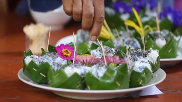 Soja Arroz Crepe Feijão Mungo Coco Alimentos Tailandeses Carne Doce — Vídeo de Stock