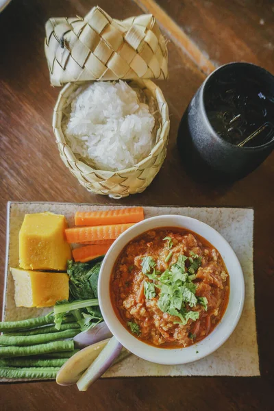Nam Prik Aong Nama Thai Thailand Utara Daging Dan Tomato — Stok Foto