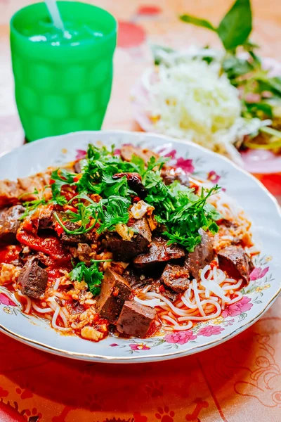 Rice Noodles Spicy Pork Sauce Local Food Thai North Thailand — Stock Photo, Image