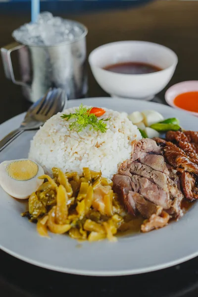 Perna Porco Cozida Arroz Restaurante Comida Tailandesa — Fotografia de Stock