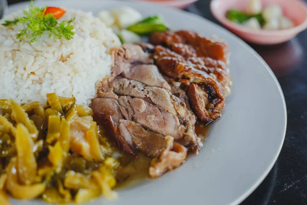 Jambe Porc Cuite Riz Restaurant Cuisine Thaïlandaise — Photo