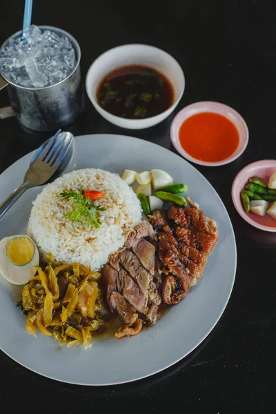 Pierna Cerdo Guisado Arroz Restaurante Comida Tailandesa — Foto de Stock
