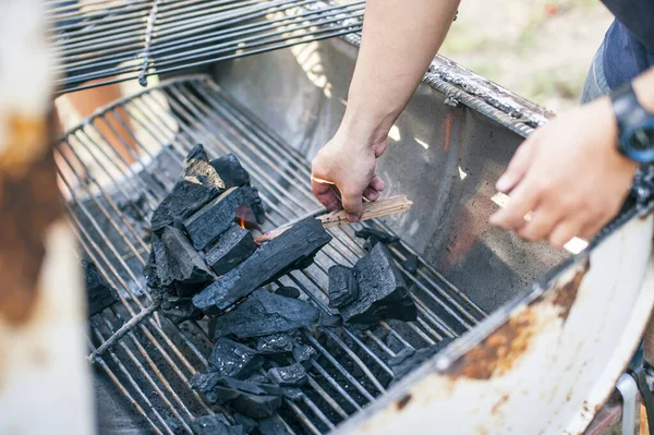 Carvão Fogo Fogão Para Cozinhar Grelhar Alimentos Churrasco — Fotografia de Stock