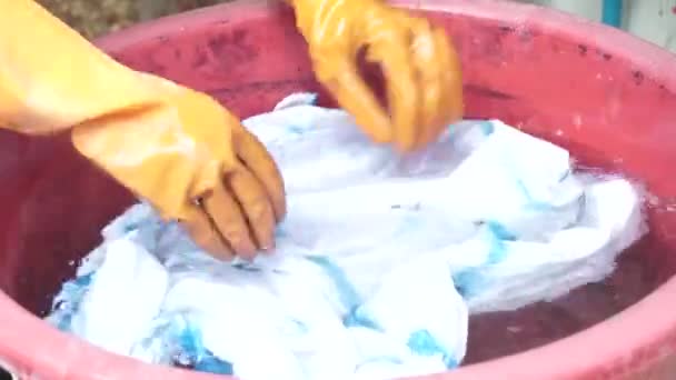 Handmade Traditional Technique Fabric Dyeing Natural Indigo Colour Thailand — Stock Video