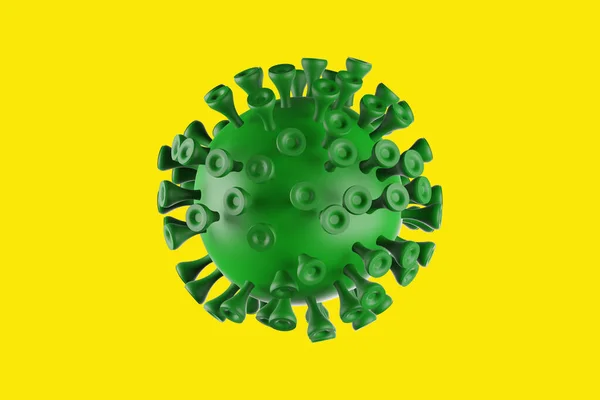 Ilustración Corona Virus Con Colores Verdes Sobre Fondo Amarillo Ilustración — Foto de Stock