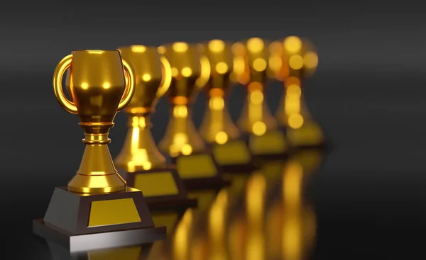 Golden Trophy Award Gold Winners Trophy Copy Space Text Rendering — Stock Photo, Image