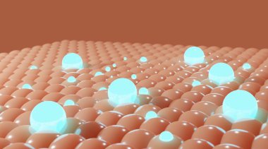 Deri hücrelerine serum ve vitamin damlası. Deri katmanından geçen serum deri hücresinin sarkık derisini küçültür. 3d oluşturma.