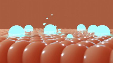 Deri hücrelerine serum ve vitamin damlası. Deri katmanından geçen serum deri hücresinin sarkık derisini küçültür. 3d oluşturma.