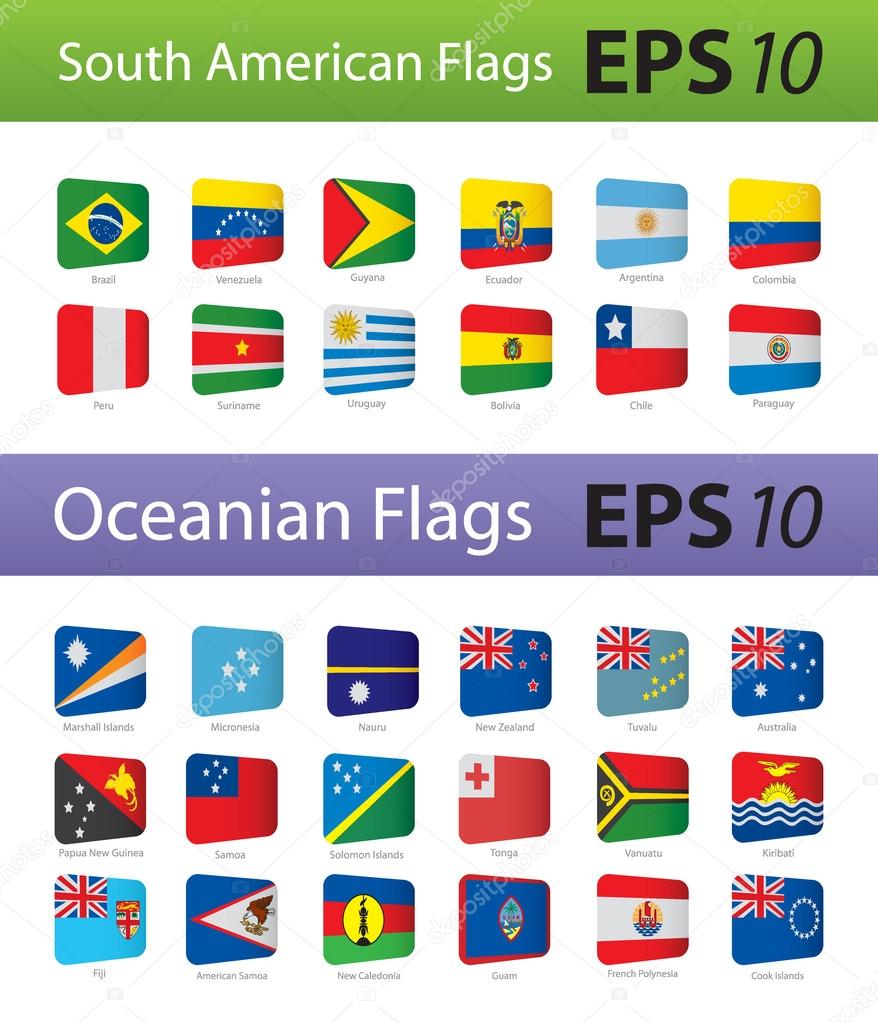 South America and Oceania flags