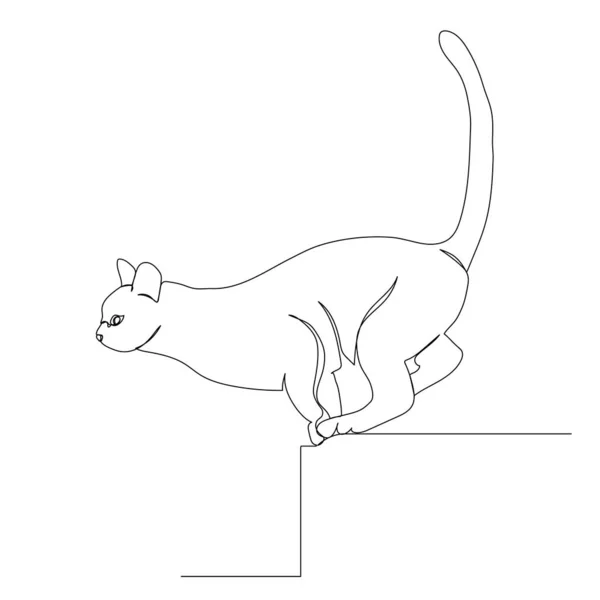 Gato Saltando Una Línea Continua Dibujo Boceto Aislado Vector — Vector de stock