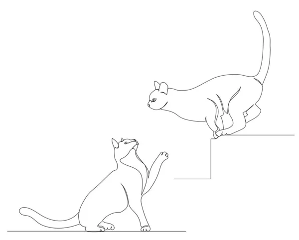 Kočka Skákání Jeden Souvislý Čára Kreslení Náčrt — Stockový vektor