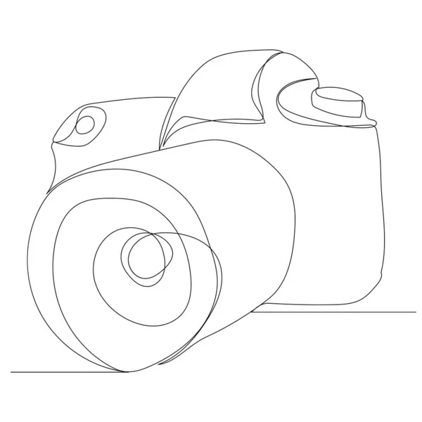 Dibujo Cámara Fotográfica Por Boceto Línea Continua — Vector de stock