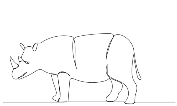 Neushoorn Tekening Door Een Continue Lijn Schets Geïsoleerd Vector — Stockvector