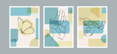 Soyut bir arkaplanda kelebekler, duvarda boyalar, vektör