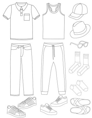 vektör, izole edilmiş, erkeklerin moda kıyafetleri.