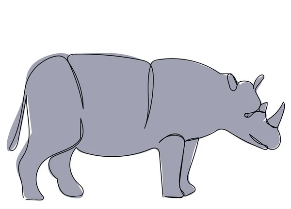 Rhinocéros Gris Croquis Une Ligne Isolé Vecteur — Image vectorielle