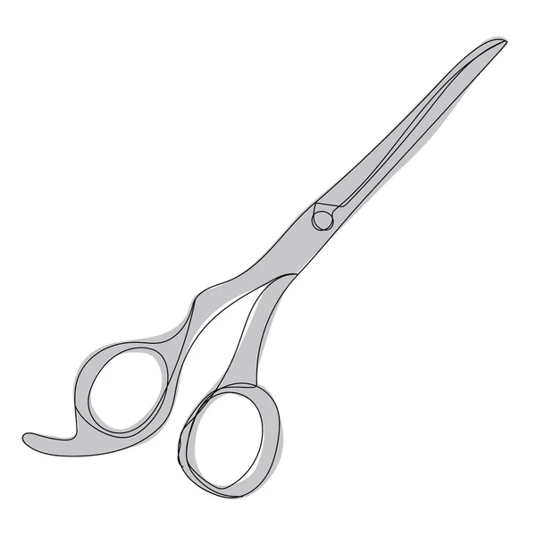 Gray Scissors One Line Drawing Sketch Isolated — Stock Vector