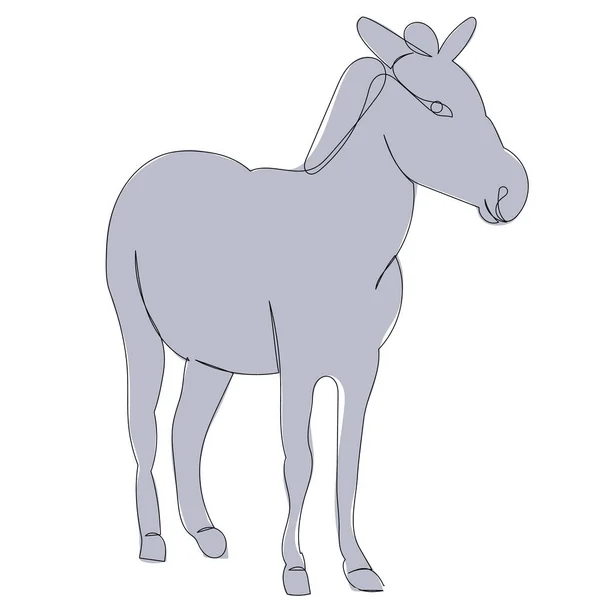 Gray Donkey One Line Drawing Sketch Isolated Vector — Stock Vector