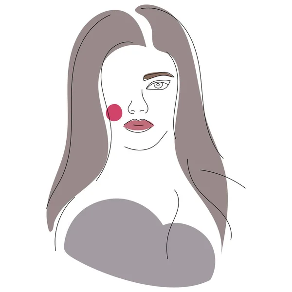 Fille Visage Ligne Dessin Croquis — Image vectorielle