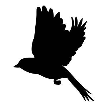 İzole edilmiş, beyaz arka planda siyah bir siluet uçuyor.