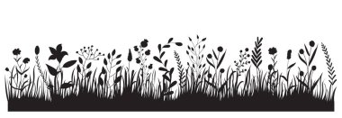 vektör, izole, siyah siluet ot yetiştiren bitkiler, çiçekler