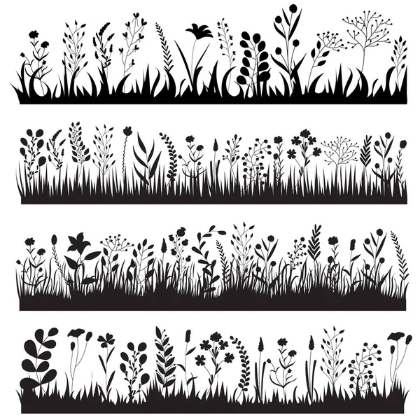 Silueta Cultivo Plantas Hierba Flores Conjunto Colección — Vector de stock