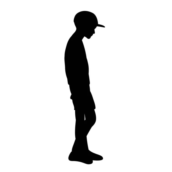 头戴帽子的孩子的黑色轮廓 孤立的 矢量的 — 图库矢量图片