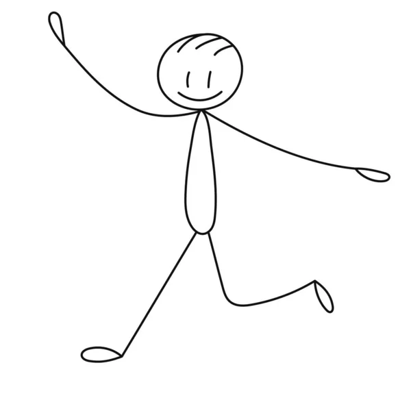 Stick Figure Jumping Joyful Man — Stock Vector