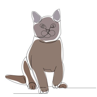 kedi çizimi sürekli bir çizgi ile, izole edilmiş, vektör
