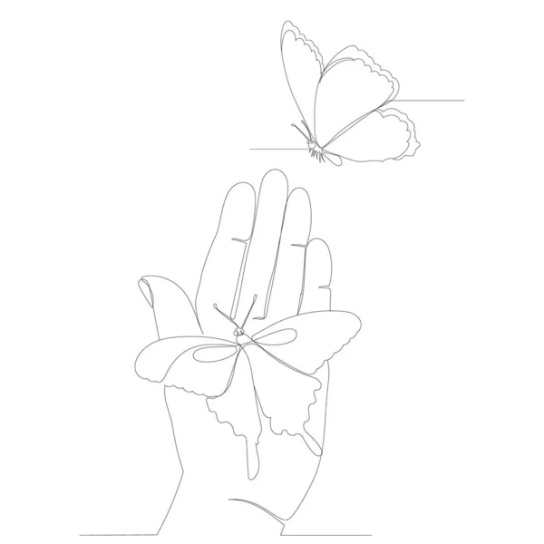 Hand Butterfly Drawing Continuous Line Sketch Isolated Vector — Stock Vector